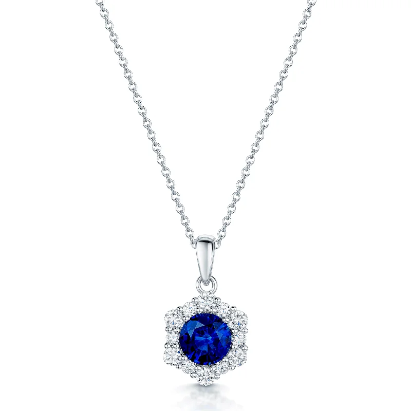 statement necklaces for women-18ct White Gold Sapphire And Diamond Flower Cluster Pendant