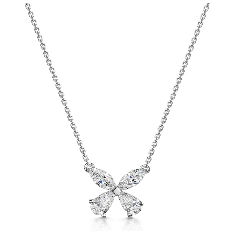 elegant necklaces for women-18ct White Gold Marquise and Pear Shape Diamond Four Stone Pendant