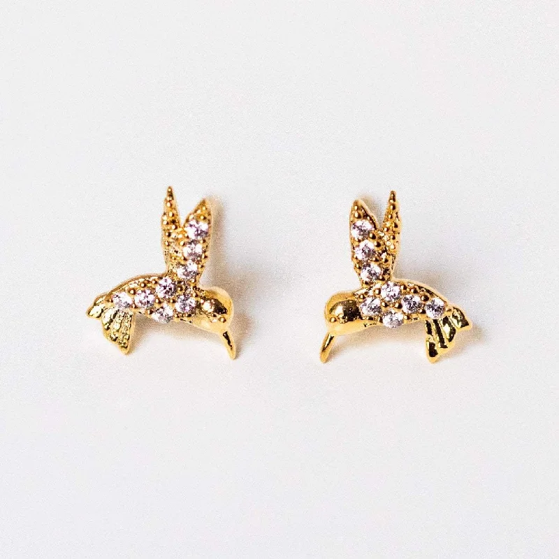 sapphire stud earrings for women-CZ Hummingbird Stud Earrings