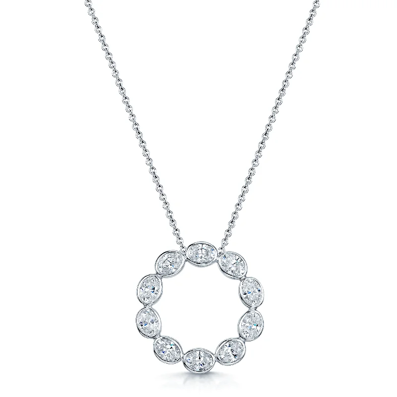 classic pearl necklaces for women-18ct White Gold Oval Diamond Rub Over Circle Pendant