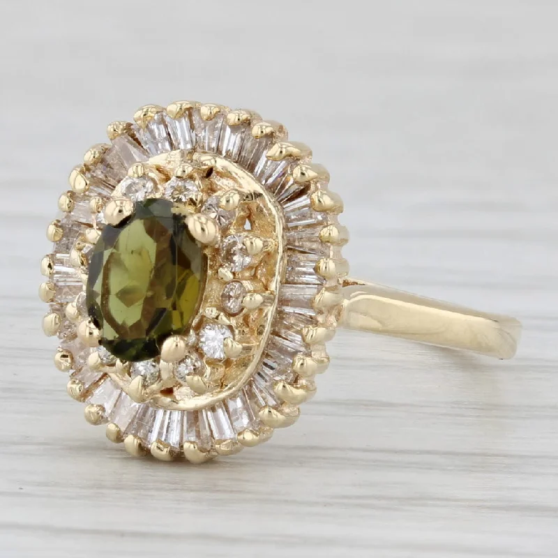 emerald engagement rings for women-1.86ctw Green Tourmaline Diamond Halo Ring 14k Yellow Gold Size 5.75