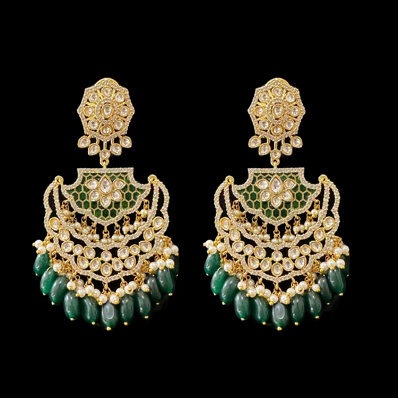 adjustable gold earrings for women-DER546 polki with green  meenakari statement earrings ( READY TO SHIP)