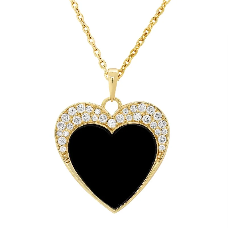 layered necklaces for women-YELLOW GOLD HEART SHAPED BLACK ONYX PENDANT, .50 CT TW