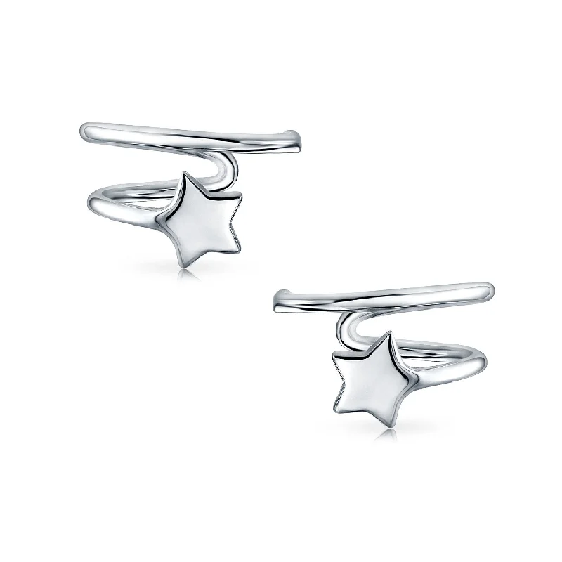 clip-on earrings for women-Initial Alphabet A-Z Patriotic Celestial Rock Star Ear Cuff Cartilage Earrings Silver