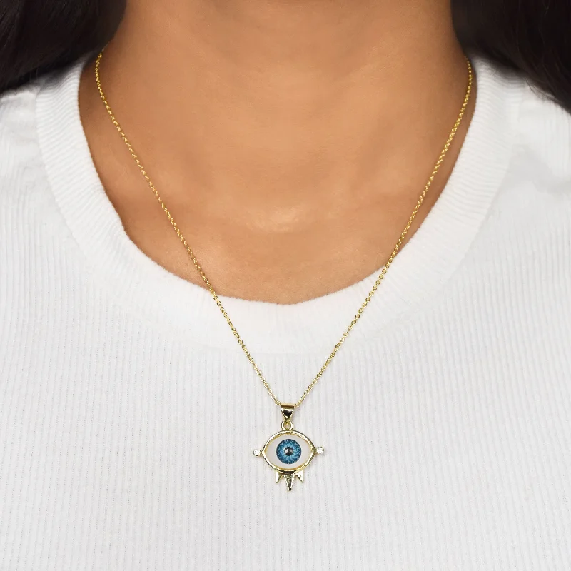 anniversary necklaces for women-Original Evil Eye Crown Pendant