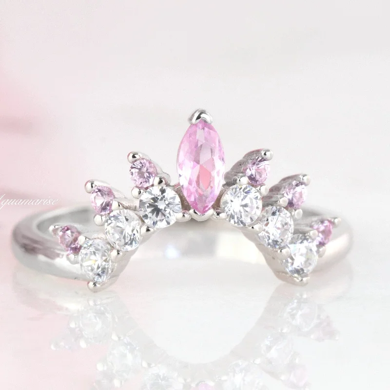 double band rings for women-Tiara Pink Sapphire Curved Band- Sterling Silver