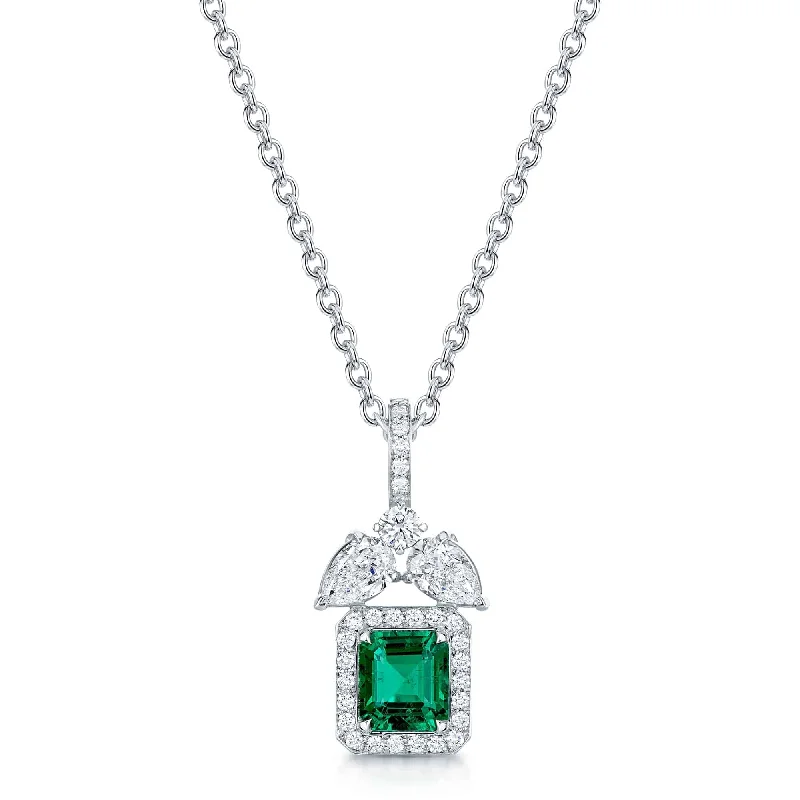 charm necklaces for women-18ct White Gold Emerald And Diamond Pendant