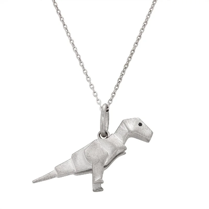 vintage-style necklaces for women-STERLING SILVER SMALL ORIGAMI DINOSAUR PENDANT