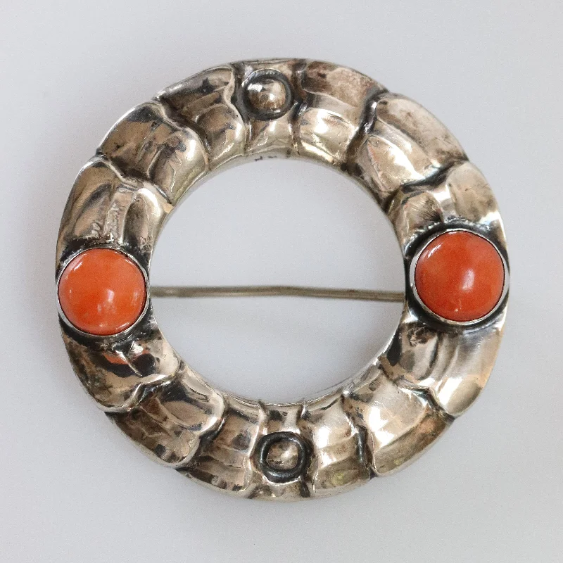 silver brooches for women-Georg Jensen Jewelry | Coral Art Nouveau Silver Vintage Brooch 49