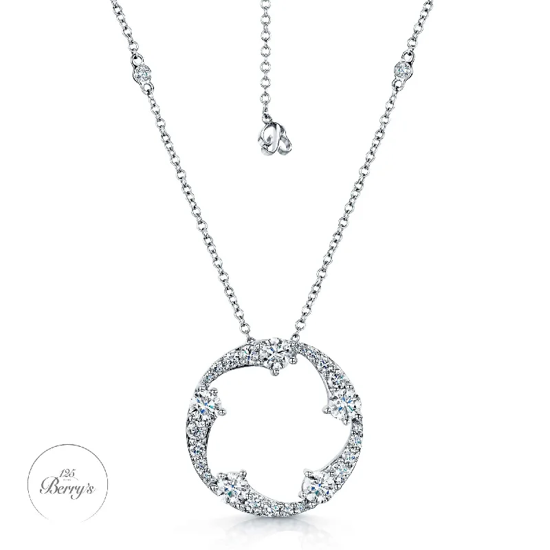 vintage gold necklaces for women-OPEIA Collection 18ct White Gold Diamond Fancy Large Circle Pendant With Chain