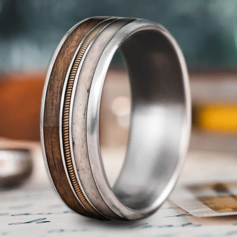 titanium wedding rings for women-Custom Design - 3-Inlay Metal Center Ring NXey7R0UeWL9OApfdCAOBJtn