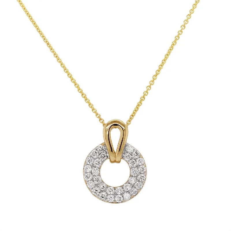 statement piece necklaces for women-YELLOW GOLD CIRCLE PENDANT WITH DIAMONDS, .21 CT TW