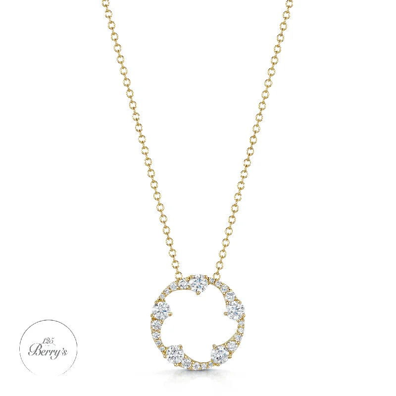 initial necklaces for women-OPEIA Collection 18ct Yellow Gold Diamond Fancy Circle Pendant With Chain