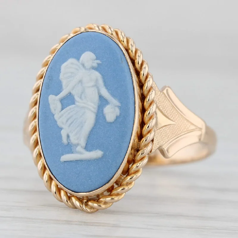 romantic engagement rings for women-Wedgewood Ceramic Figural Cameo Ring Vintage British 14k Yellow Gold Sz 6.25