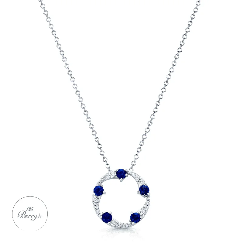 statement gemstone necklaces for women-OPEIA Collection 18ct White Gold Sapphire Diamond Fancy Circle Pendant With Chain