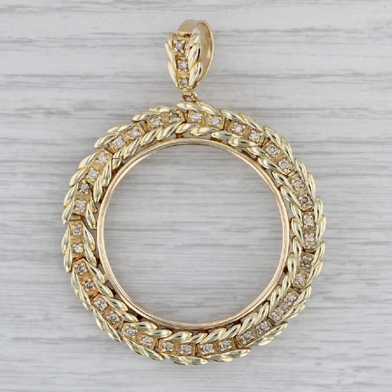 custom-designed engagement rings for women-0.75ctw Diamond Wreath Pendant 10k Yellow Gold Holds 1oz Eagle or Buffalo