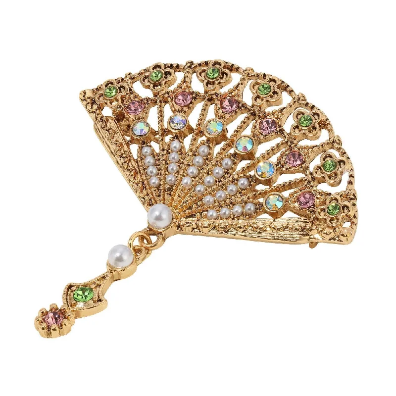 custom brooches for women-Regency Deco Blooming Elegance Multi Crystal & Faux Pearl Brooch