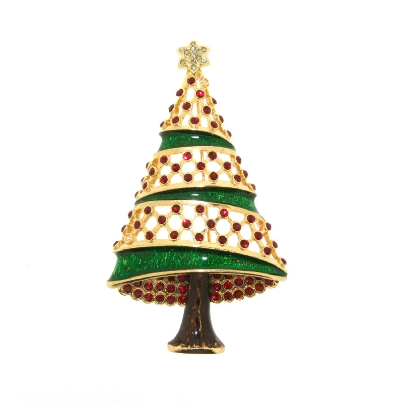 modern gemstone brooches for women-Golden Christmas Tree Brooch by Cristobal London