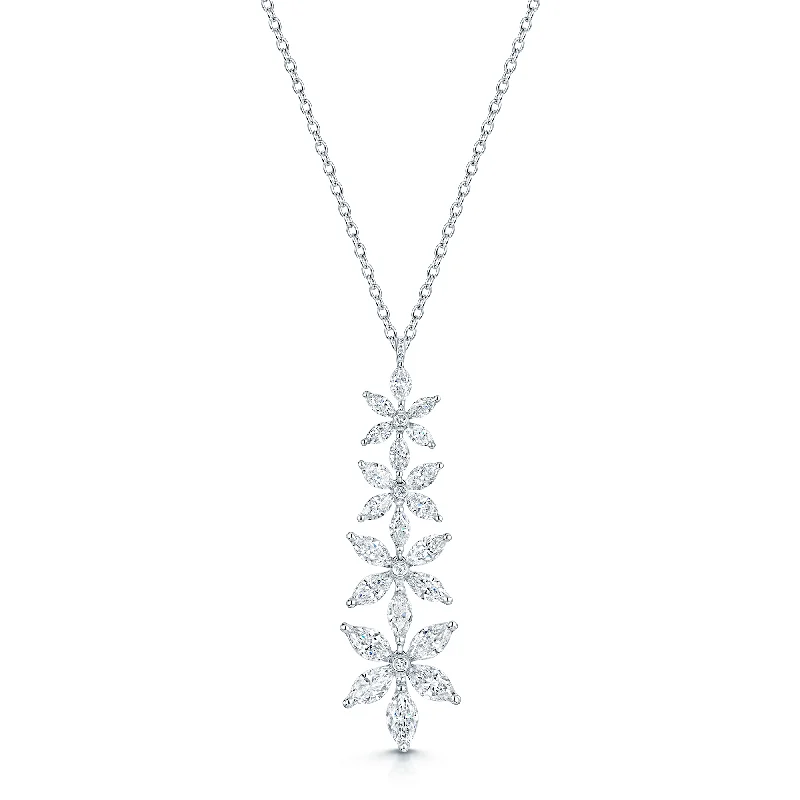 minimalist silver necklaces for women-18ct White Gold Marquise Cut Diamond Graduating Flower Pendant