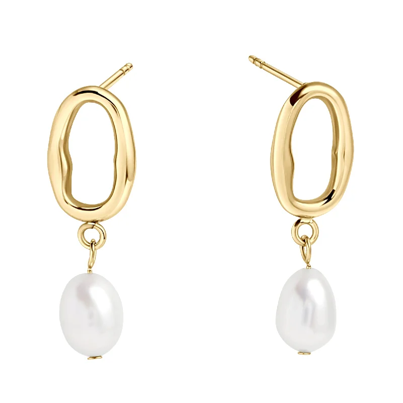 gold earrings for women-Papaya Pearl Pendant Earrings