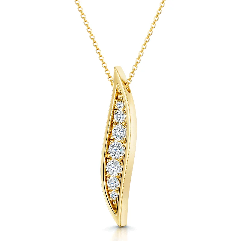 beaded necklaces for women-18ct Yellow Gold Round Brilliant Cut Diamond Leaf Design Pendant