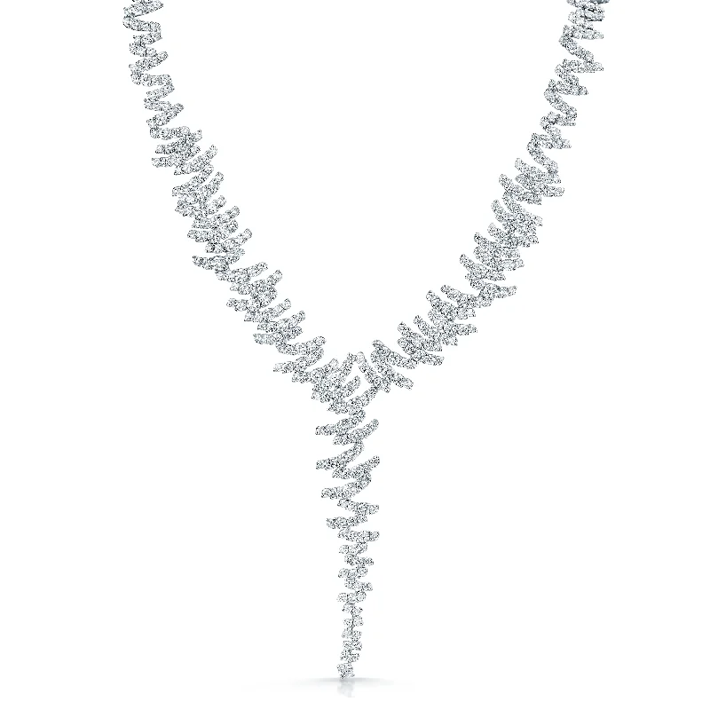 adjustable gold necklaces for women-18ct White Gold Round Brilliant Cut Diamond Zig-Zag Style Drop Collarette