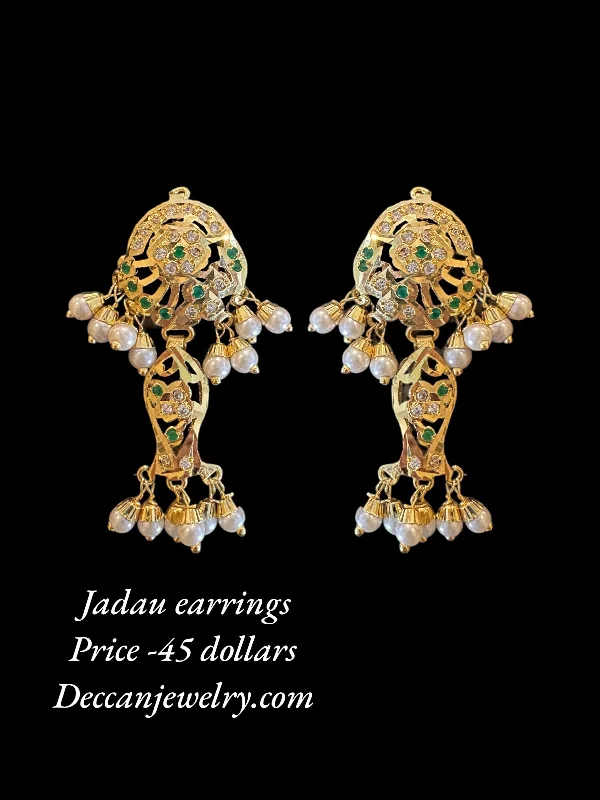 pearl drop earrings for women-DER585 jadau earrings in fresh water pearls - green ( READY TO SHIP )