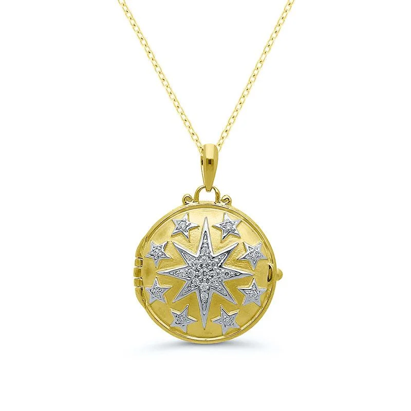 layered gold necklaces for women-STAR THEME DIAMOND LOCKET