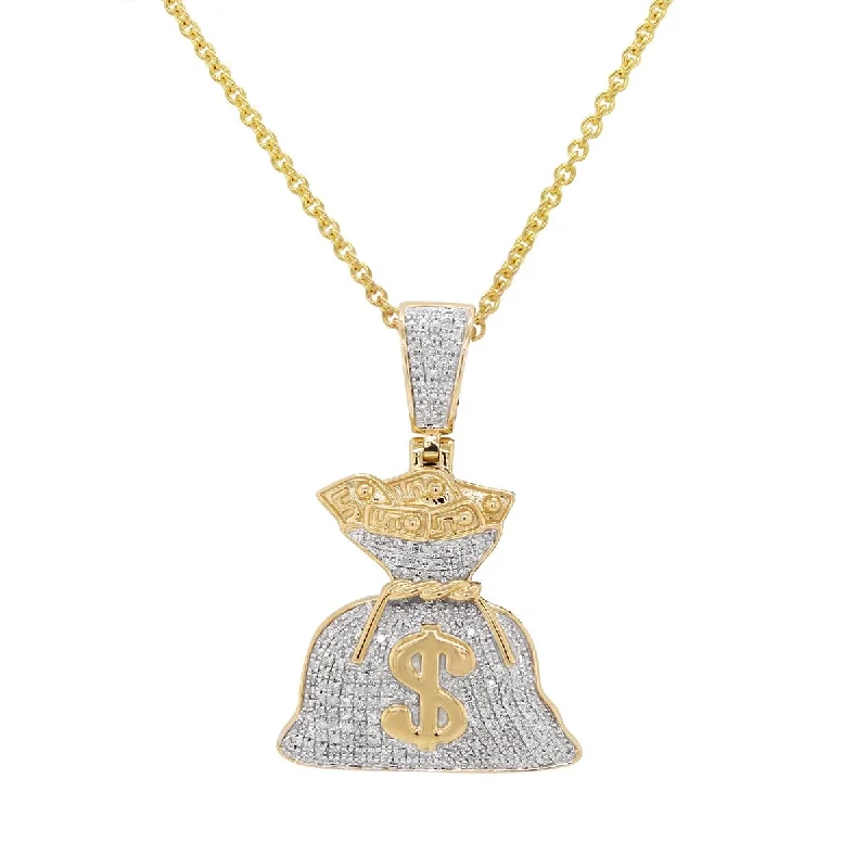 nameplate necklaces for women-YELLOW GOLD MONEY BAG CHARM WITH DIAMONDS, 1/2 CT TW