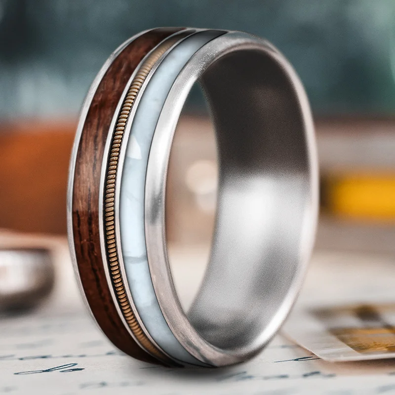 double band rings for women-Custom Design - 3-Inlay Metal Center Ring NQnSH3n7ZFZYfGbLQwHoo0NM