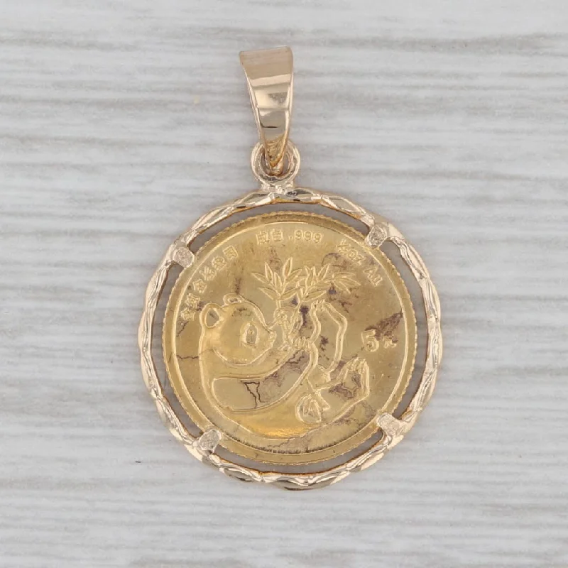 colored diamond engagement rings for women-1984 5 Yuan Chinese Panda Coin Pendant 14k Bezel 1/20oz 999 Coin Yellow Gold