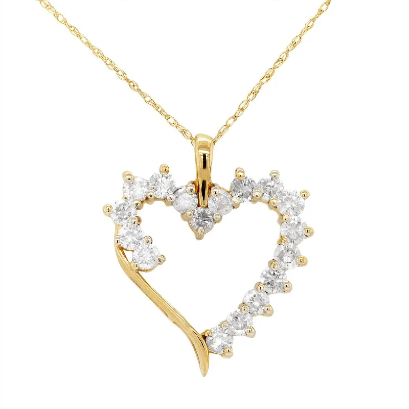 luxury necklaces for women-VINTAGE YELLOW GOLD HEART PENDANT WITH DIAMONDS, 1.00 CT TW