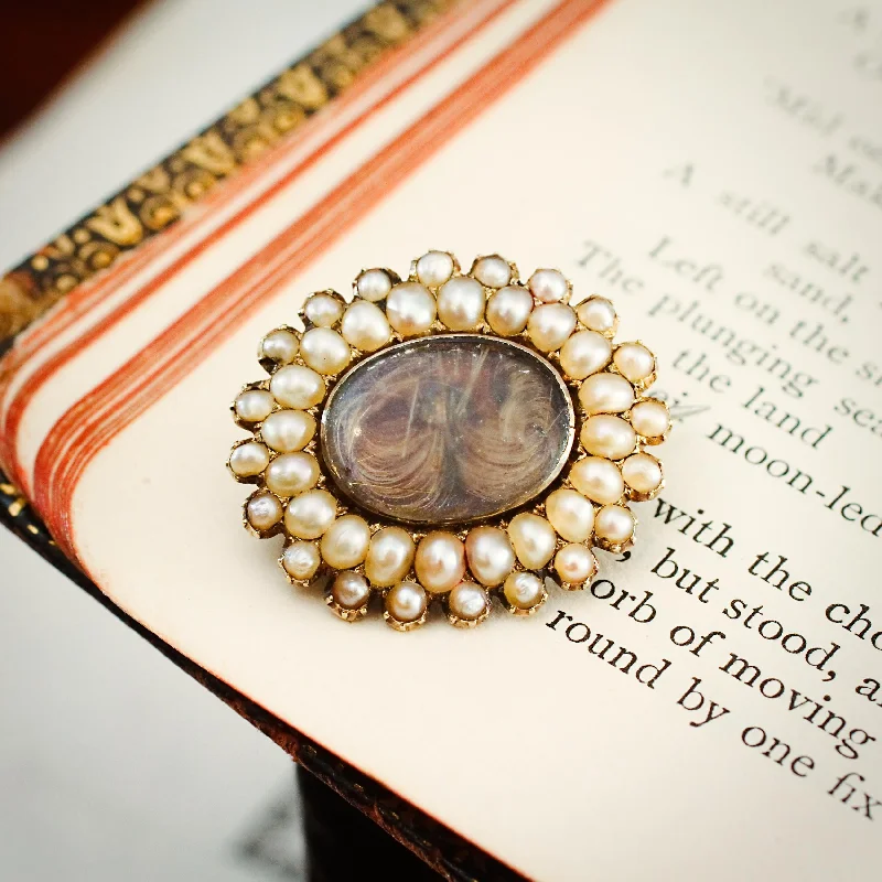 enamel brooches for women-Darling Little Georgian Seed Pearl Fichu Pin Brooch