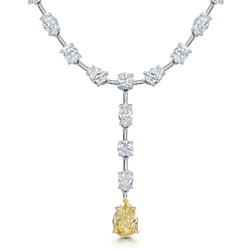 boho necklaces for women-18ct White Gold Pear Cut Fancy Yellow Diamond Necklet With Mixed Cut Diamond Surrounding