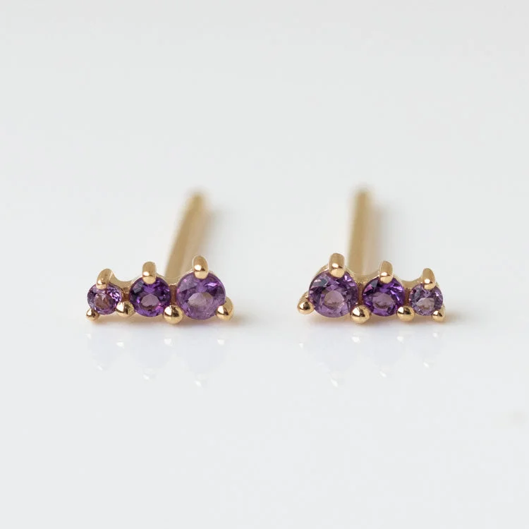 crystal stud earrings for women-Solid Gold Dainty Birthstone Bar Studs