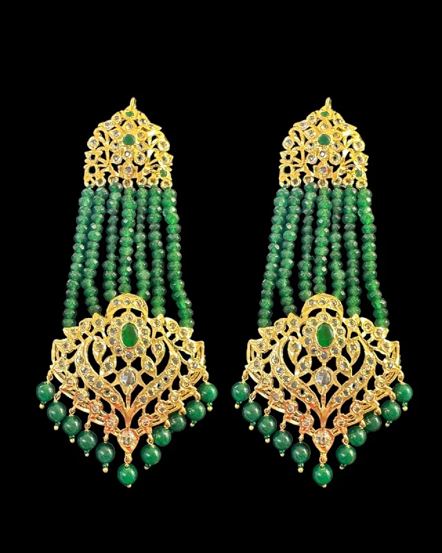 birthstone earrings for women-DER527 Ekta Hyderabadi jhoomar earrings - Green ( READY TO SHIP )