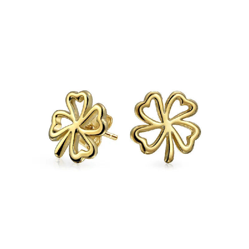 classic hoop earrings for women-Luck of the Irish Celtic Shamrock Stud Earrings in Two Tone Gold & Silver