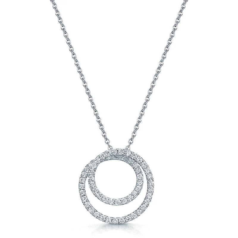 double chain necklaces for women-18ct White Gold Diamond Double Fine Circle Fancy Pendant