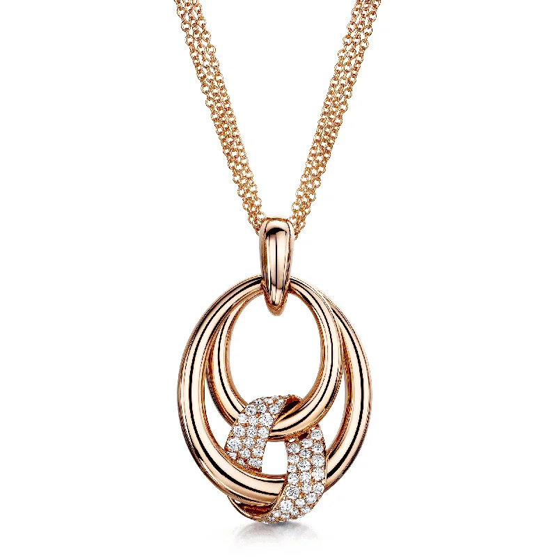 elegant diamond necklaces for women-18ct Rose Gold Oval Triple Twist Diamond Pendant