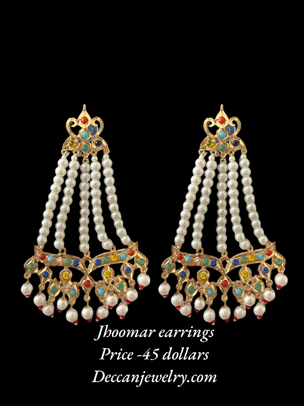 moon earrings for women-DER587 Amrita jhoomar earrings in Navratan  ( READY TO SHIP  )