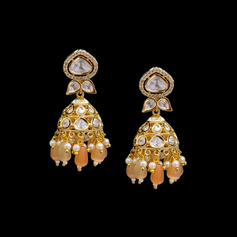 luxury diamond earrings for women-DER712 high quality polki earrings   - Peach ( READY TO SHIP)