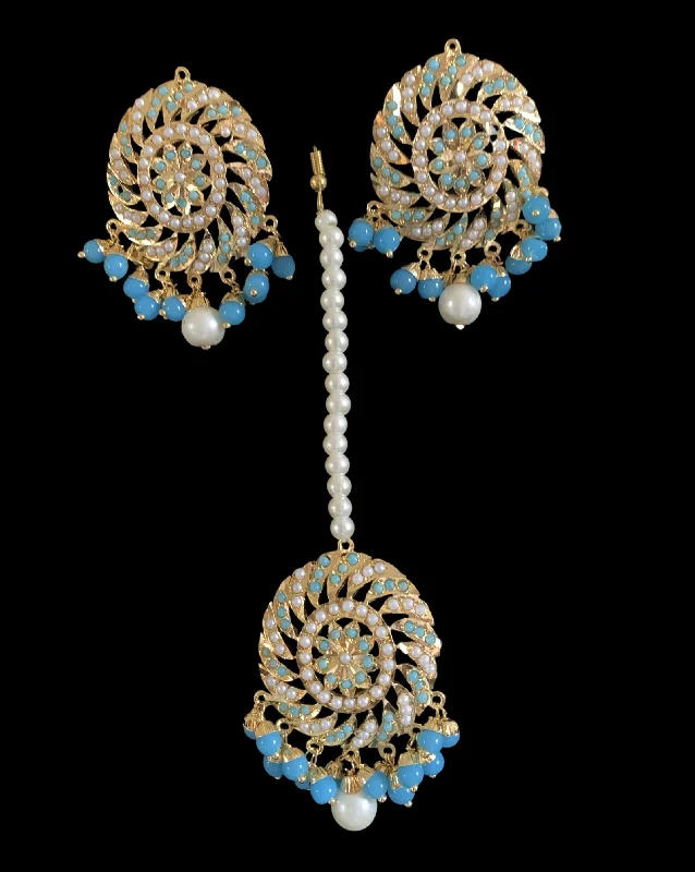 ruby earrings for women-DJET16 Raabya punjabi Jadau earrings tika( Feroza / turquoise )( READY TO SHIP )