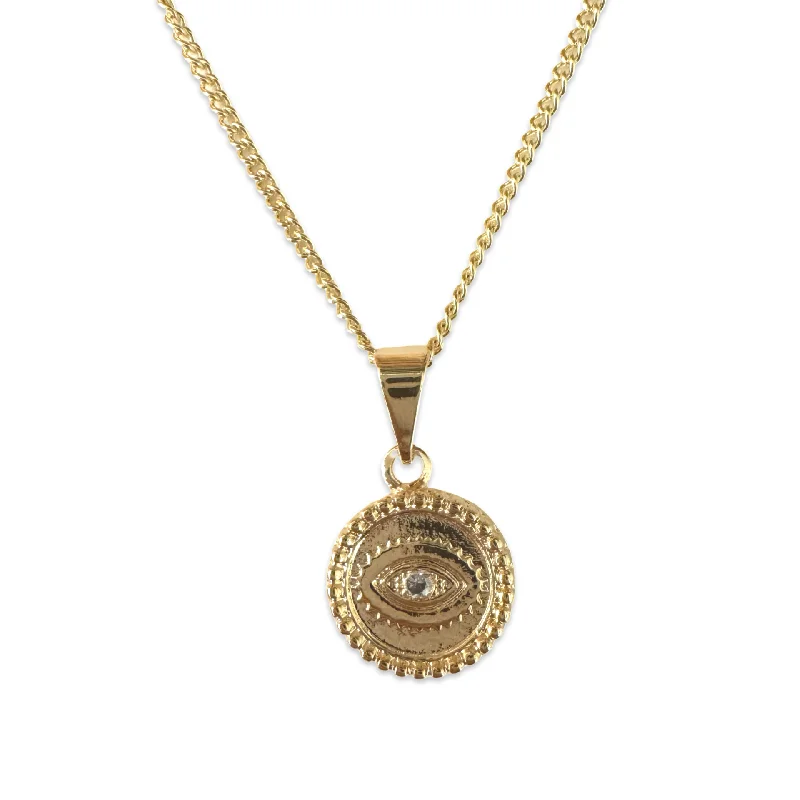 vintage-style necklaces for women-Gold Filled Clear Evil Eye Round Necklace