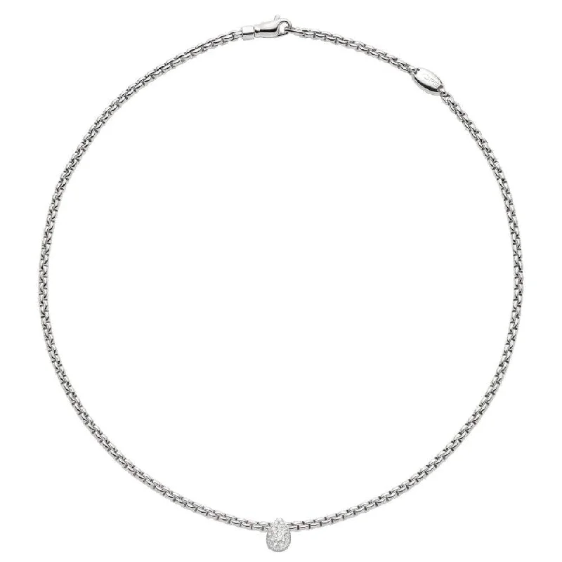 vintage-style necklaces for women-Eka 18ct White Gold Necklet with Diamond Set Teardrop Pendant