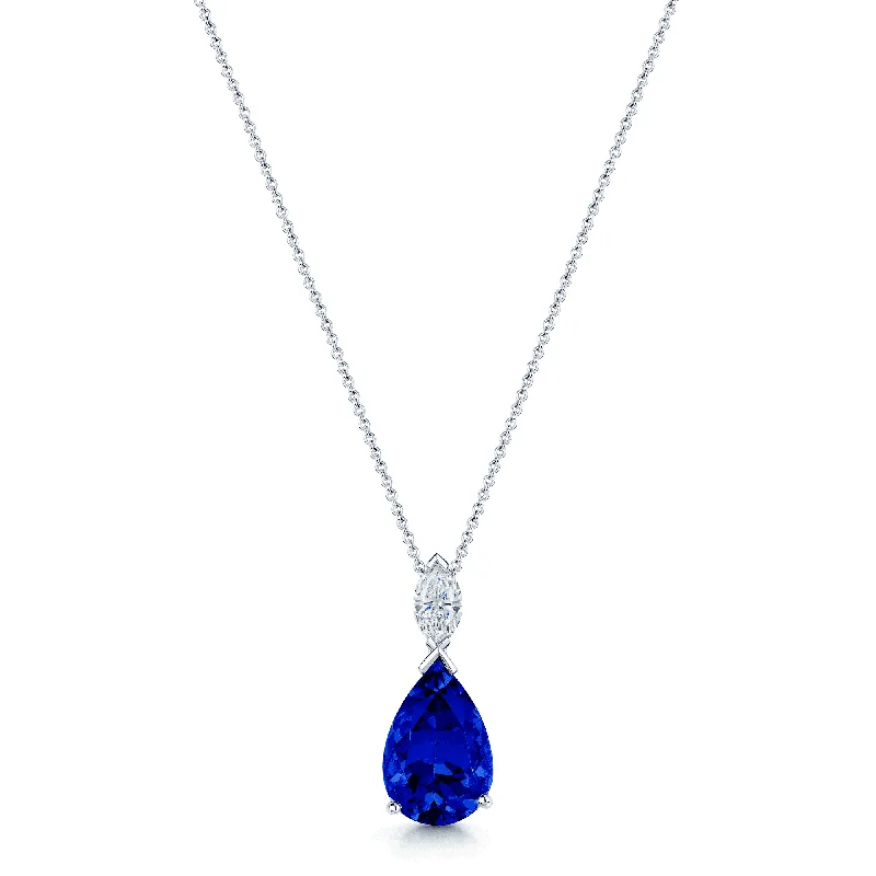 vintage pearl necklaces for women-18ct White Gold Marquise Diamond & Pear Shape Tanzanite Drop Pendant