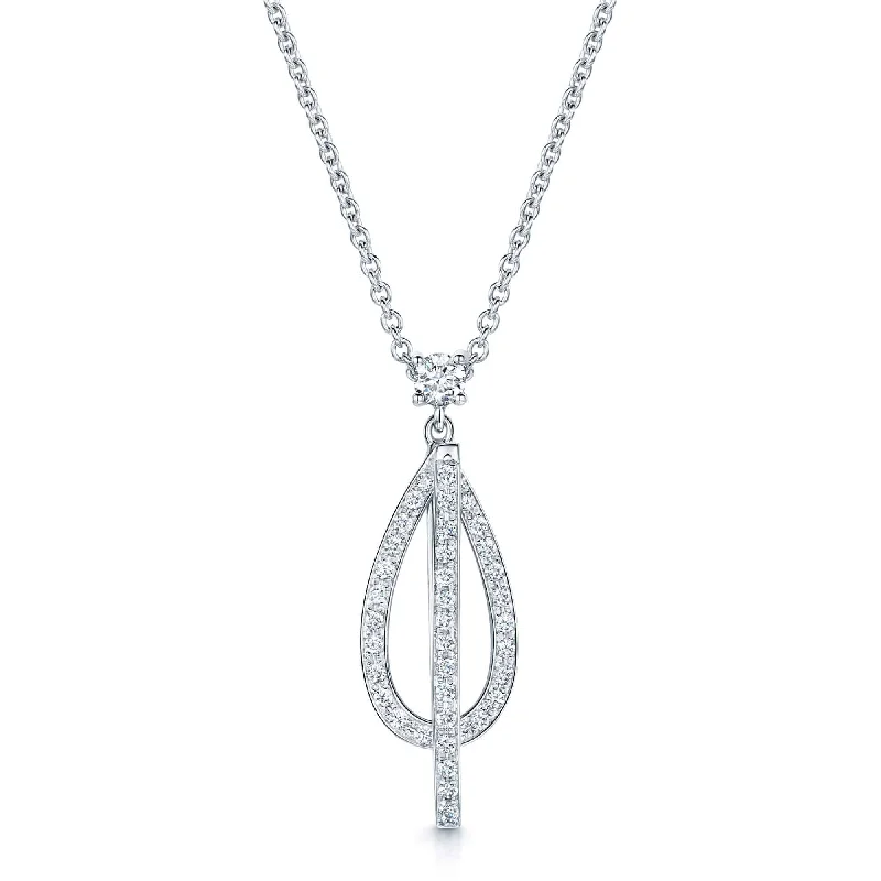 charm necklaces for women-18ct White Gold Round Brilliant Cut Tear Drop Overlapping Pendant