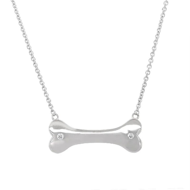 short chain necklaces for women-STERLING SILVER BONE SHAPED PENDANT WITH DIAMONDS, .01 CT TW