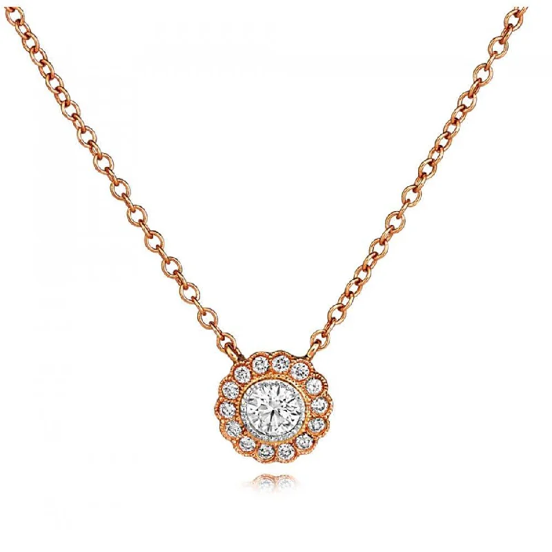 engraved necklaces for women-18ct Rose Gold Vintage Style Diamond Cluster Pendant