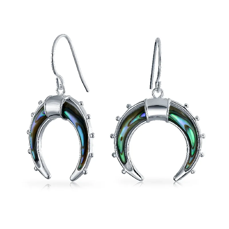 statement earrings for women-Boho Celestial Abalone Shell Dangle Earrings Blue Green Rainbow Sterling Silver