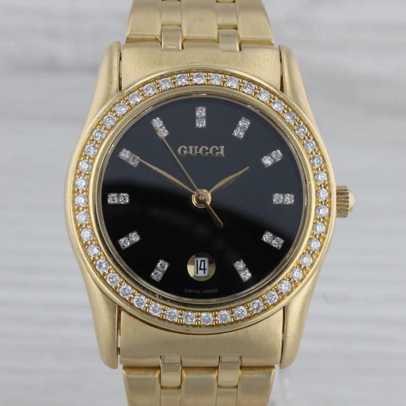 vintage-style engagement rings for women-Gucci Solid 18k Yellow Gold 29mm Midsize Quartz Watch Diamond Dial & Bezel w Box